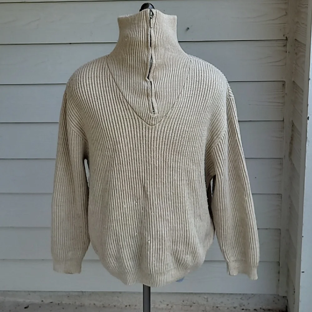 LE PAS DE L'OURS Beige Weave Knit France Sz XL Pullover Mechanic Hunting Sweater